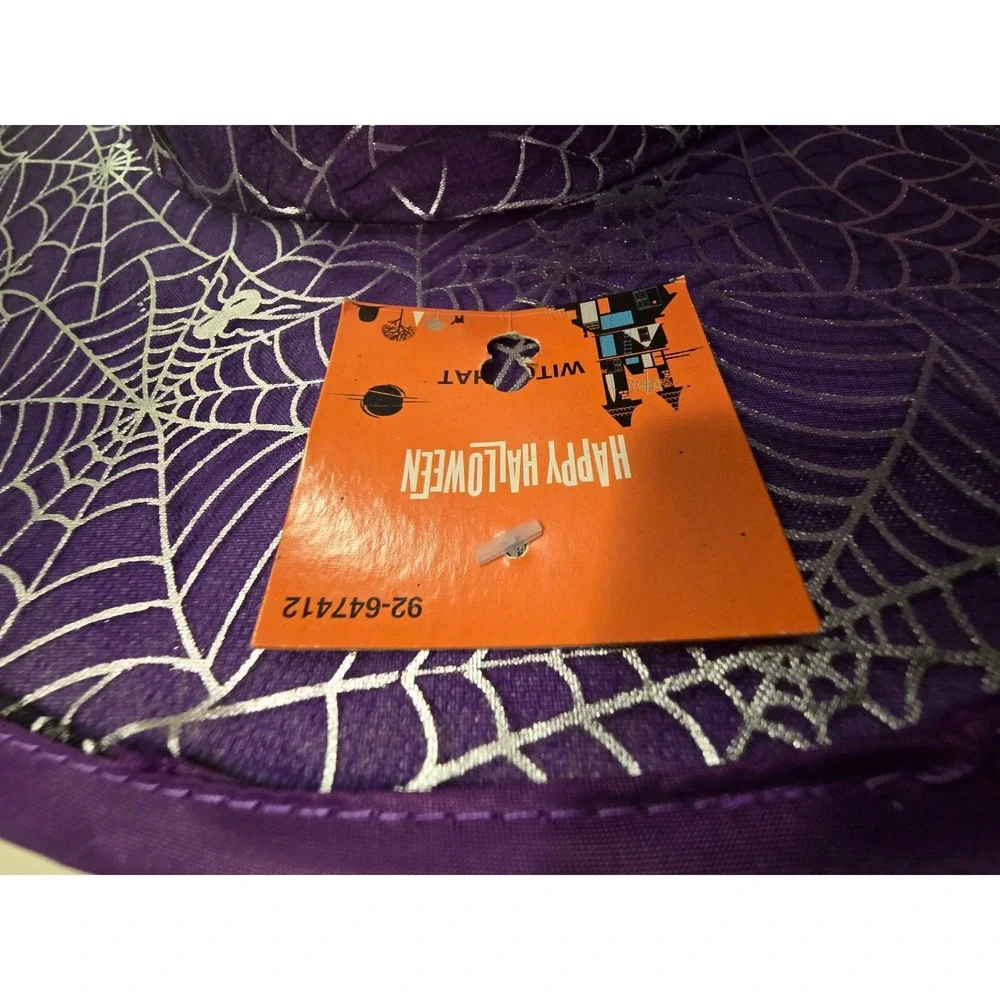 Momentum Brands Purple Silver Holographic Spiderweb Witch Hat Halloween‎ Costume